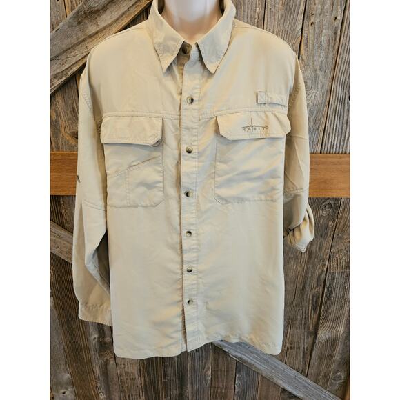 Habit 2XL men's roll tab sleeve Vented Fishing Shirt button up beige UPF protect - Picture 1 of 7